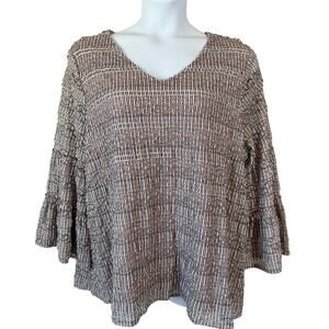 Alfani Women's Plus 3X Blouse Textured Smocked V-Neck Flare Sleeve Mauve Taupe
